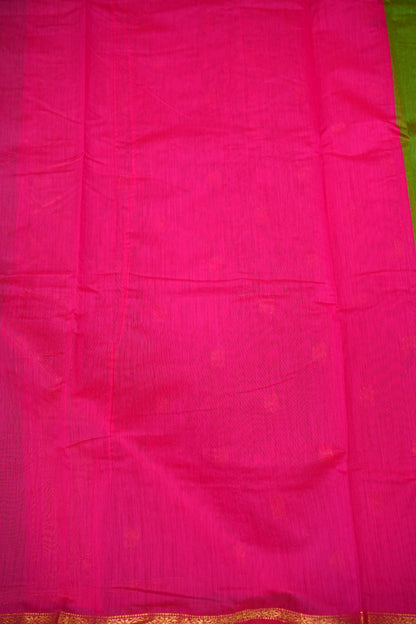 Maheshwari Silk Cotton Saree | Green With Pink