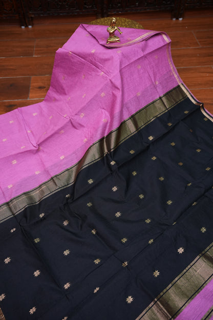 Maheshwari Silk Cotton Saree | Black With Pink