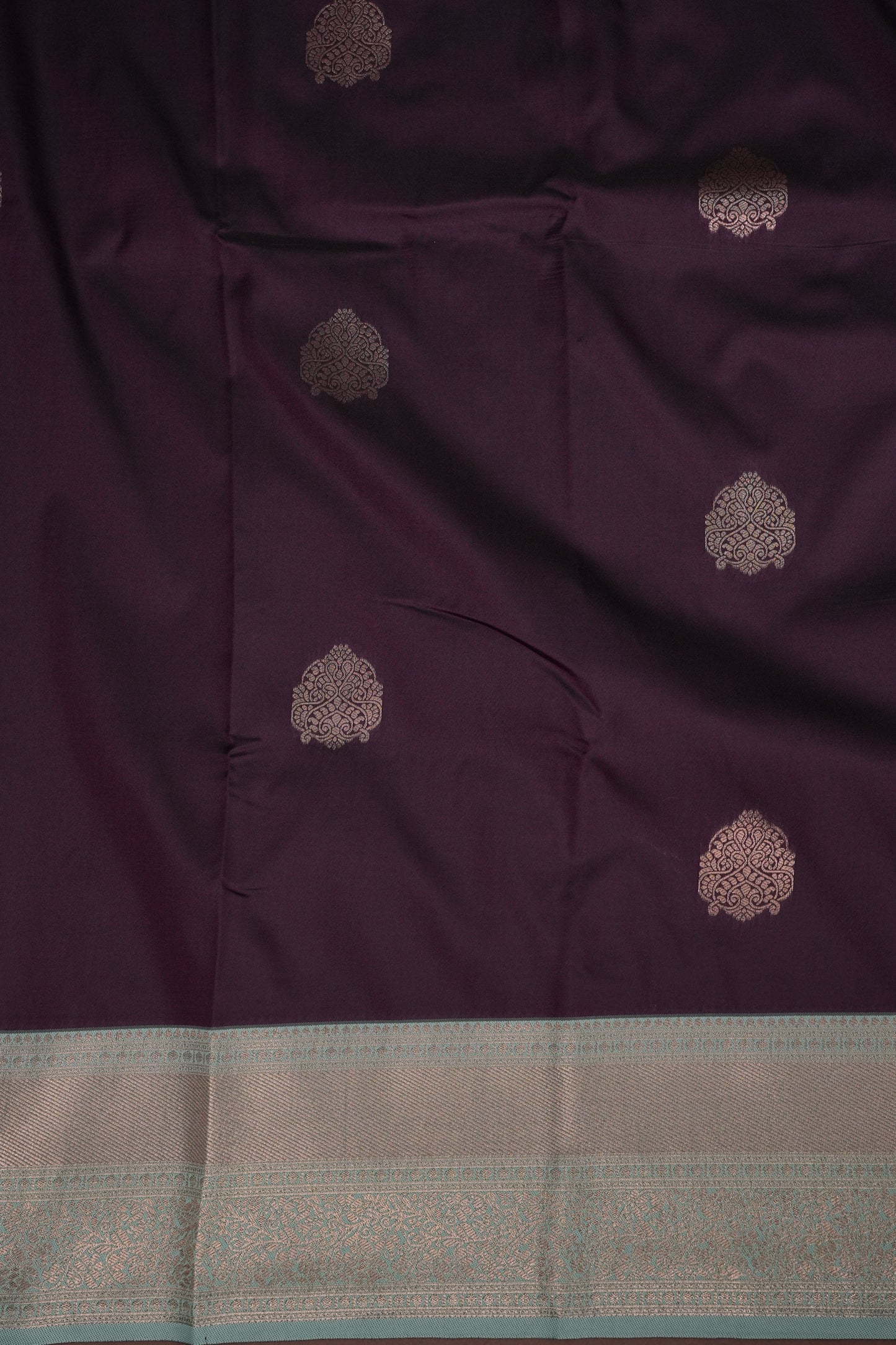 Deep Purple Semi Silk Saree with Sea Green Zari Border