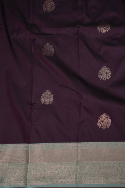 Deep Purple Semi Silk Saree with Sea Green Zari Border