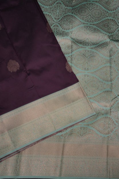 Deep Purple Semi Silk Saree with Sea Green Zari Border