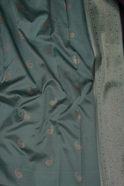 Deep Purple Semi Silk Saree with Sea Green Zari Border