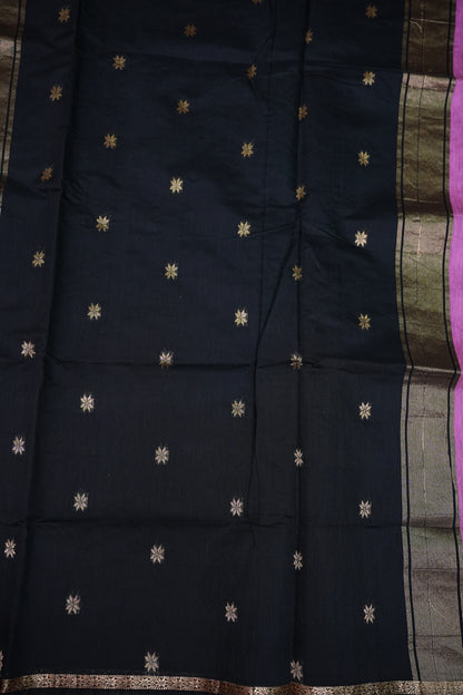 Maheshwari Silk Cotton Saree | Black With Pink