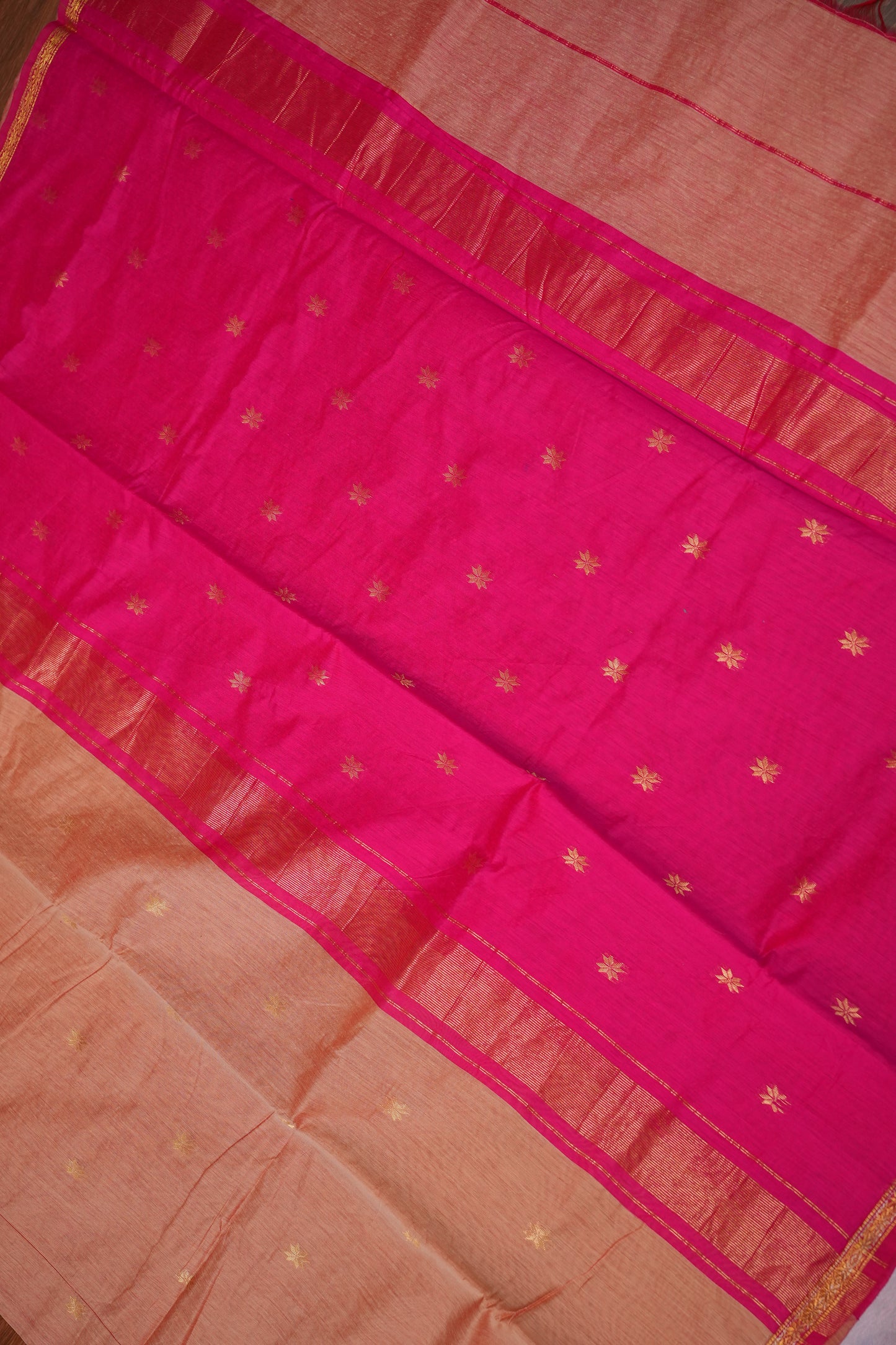 Maheshwari Silk Cotton Saree | Peach With Pink