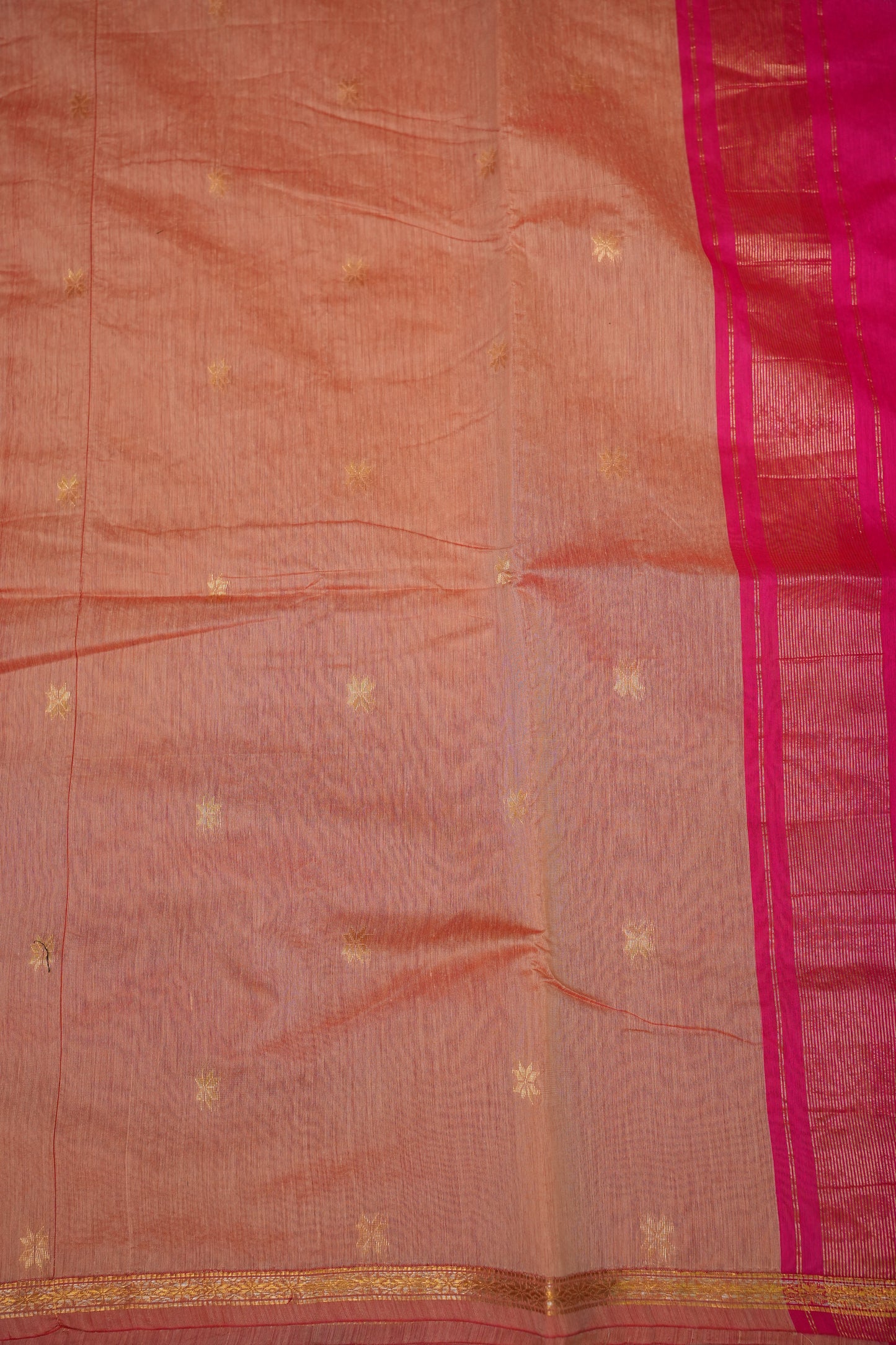 Maheshwari Silk Cotton Saree | Peach With Pink