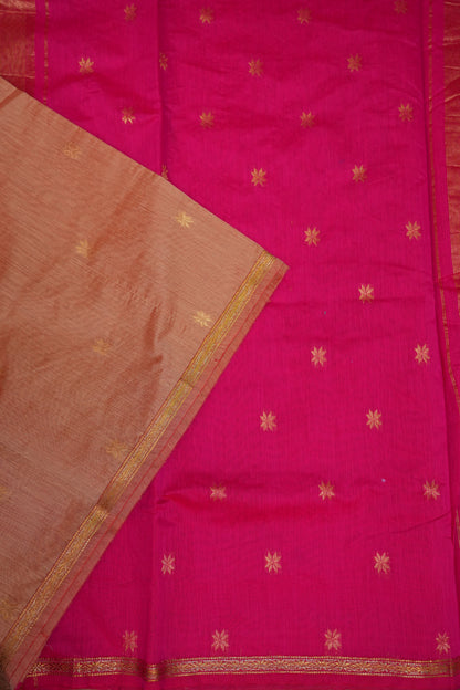 Maheshwari Silk Cotton Saree | Peach With Pink