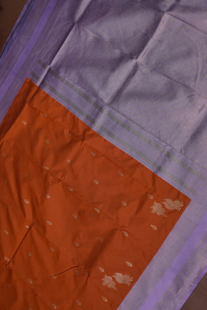 Rust Semi Silk Saree with Lavender Zari Border