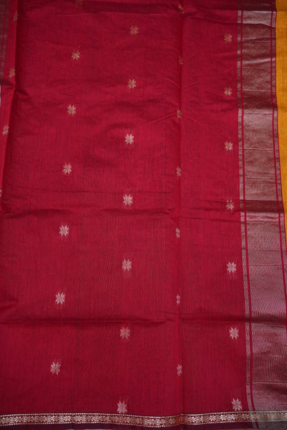 Maheshwari Silk Cotton Saree | Mustard With Red