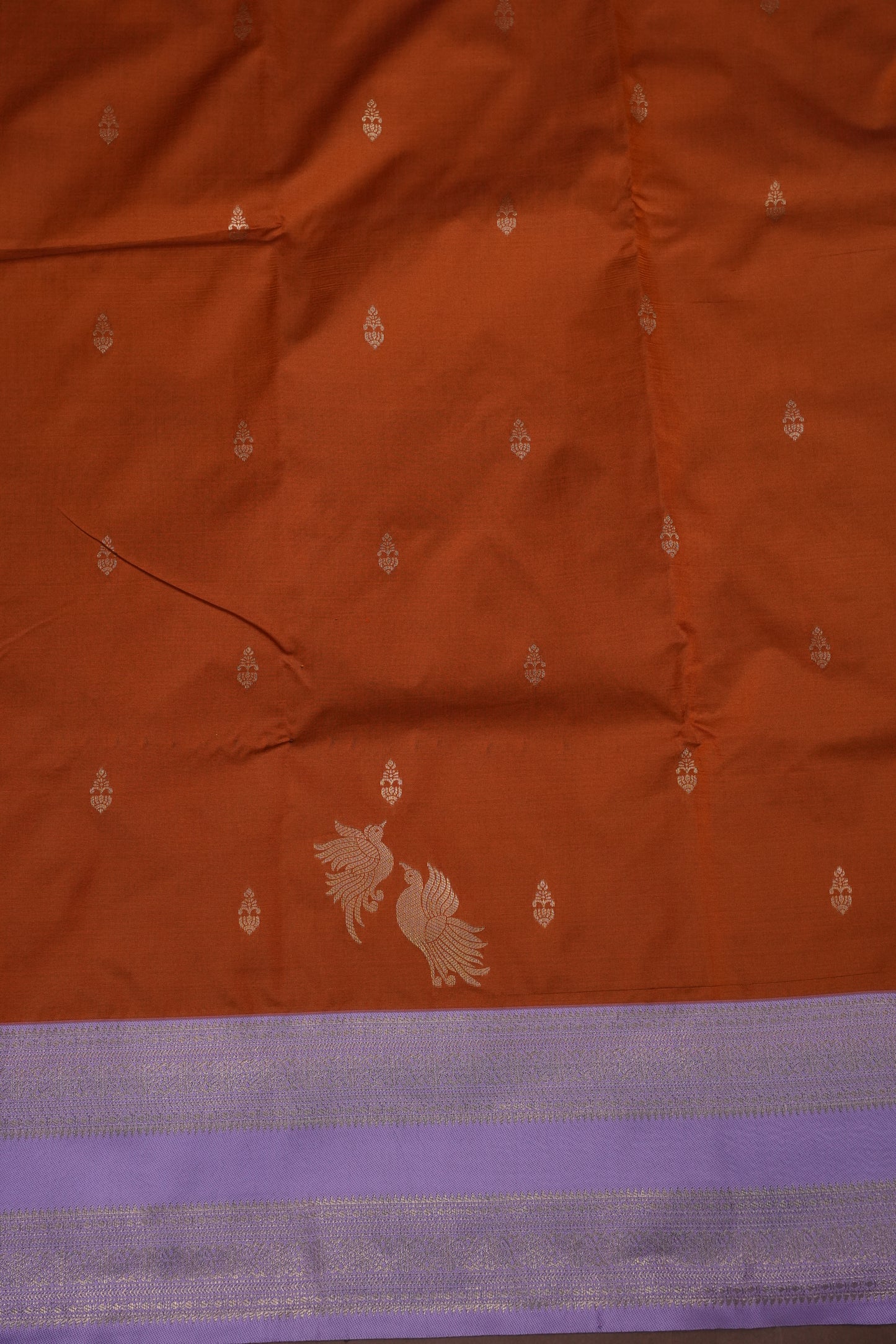 Rust Semi Silk Saree with Lavender Zari Border