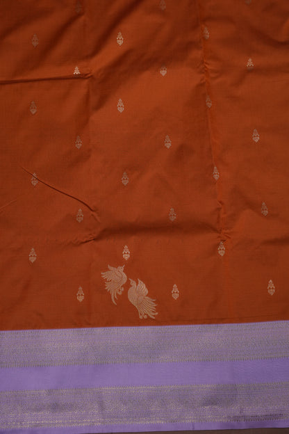 Rust Semi Silk Saree with Lavender Zari Border