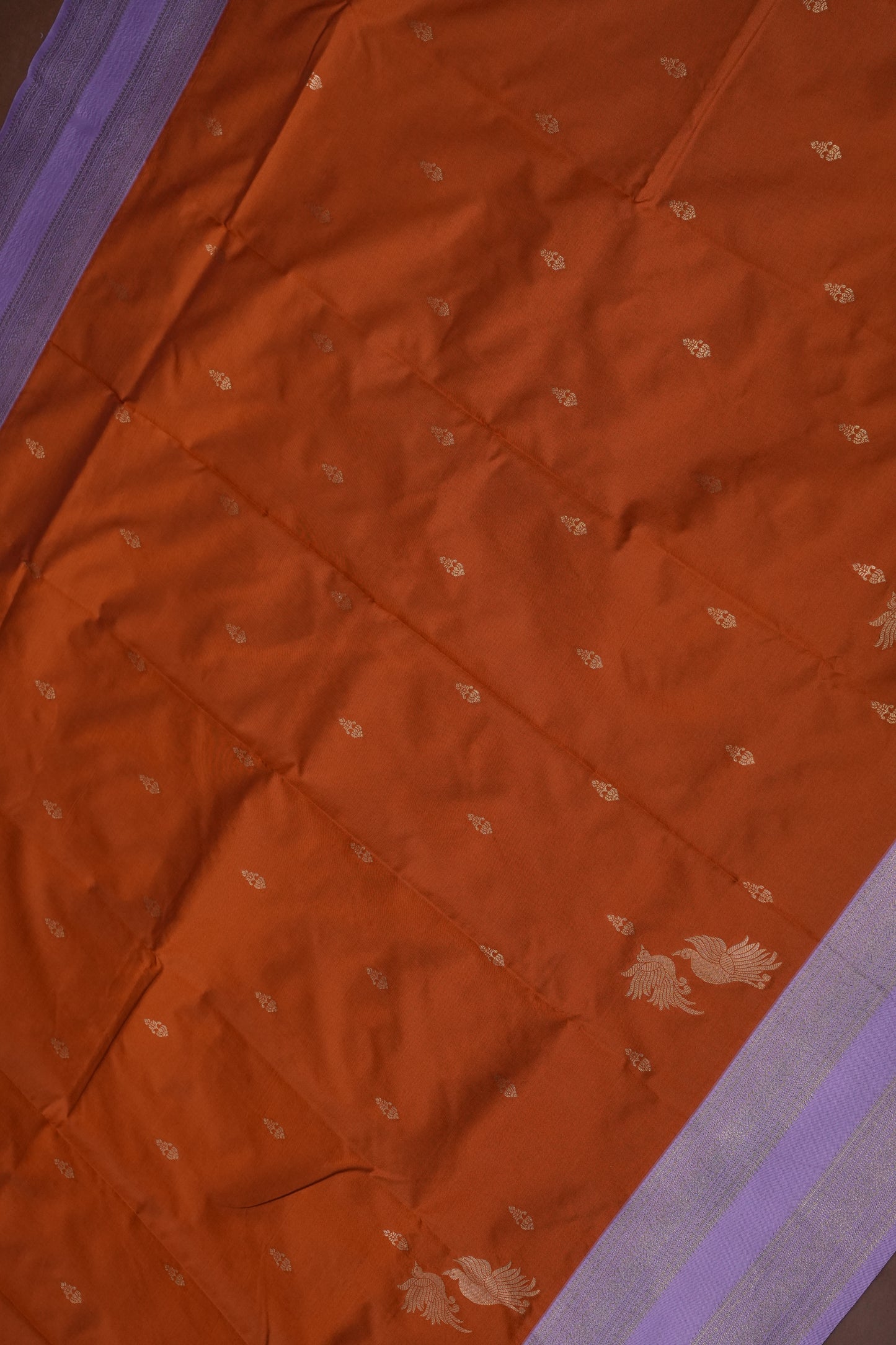 Rust Semi Silk Saree with Lavender Zari Border