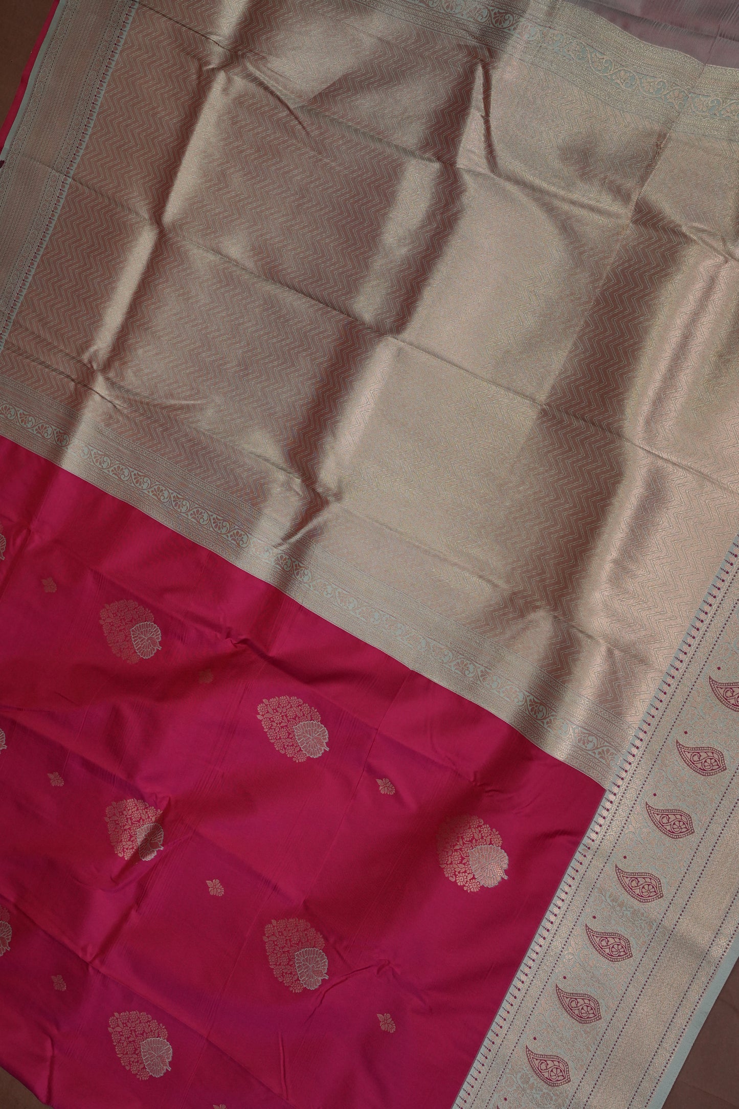 Pink Semi Silk Saree with Ice Blue Zari Border