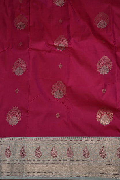 Pink Semi Silk Saree with Ice Blue Zari Border