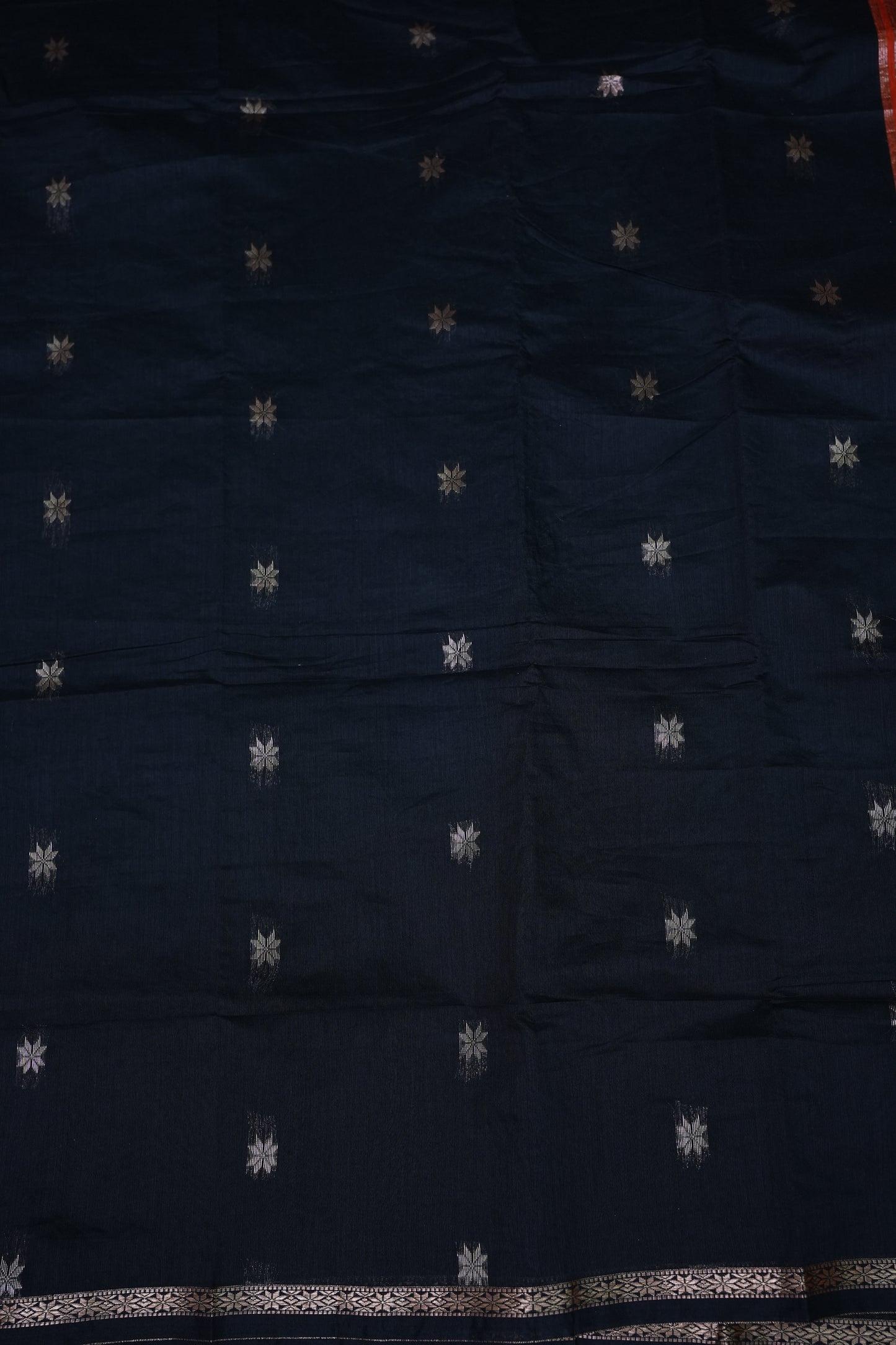 Maheshwari Silk Cotton Saree | Black With Orange