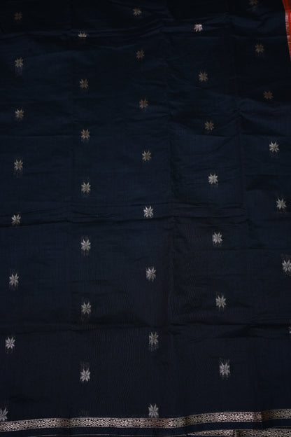 Maheshwari Silk Cotton Saree | Black With Orange