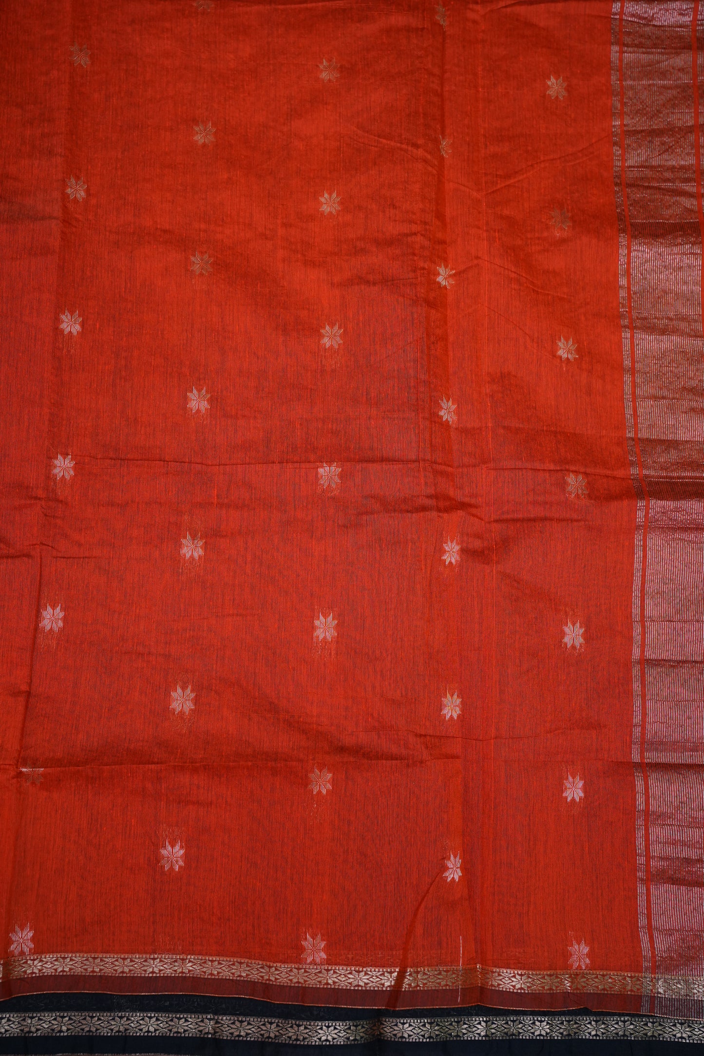 Maheshwari Silk Cotton Saree | Black With Orange