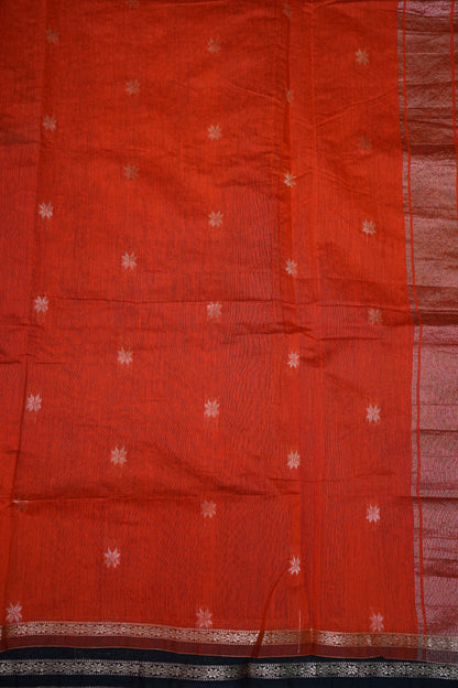Maheshwari Silk Cotton Saree | Black With Orange
