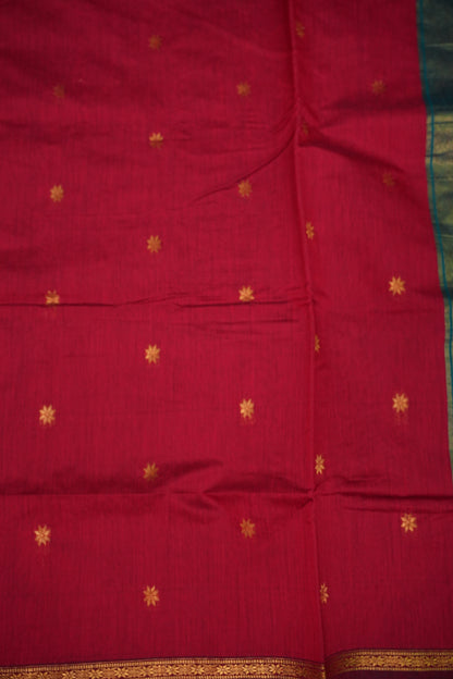 Maheshwari Silk Cotton Saree | Red with Turquoise Blue
