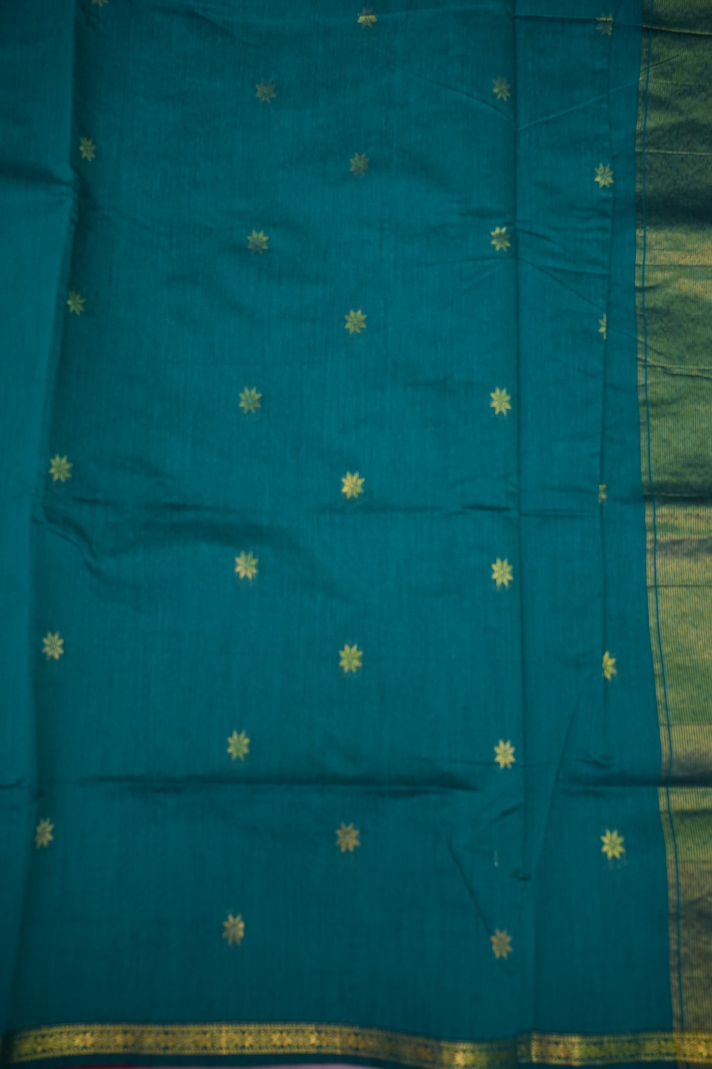 Maheshwari Silk Cotton Saree | Red with Turquoise Blue