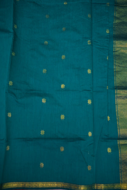 Maheshwari Silk Cotton Saree | Red with Turquoise Blue