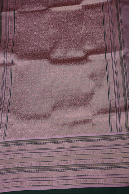 Emerald Green Semi Silk Saree with Muted Matte Pink Vintage Border