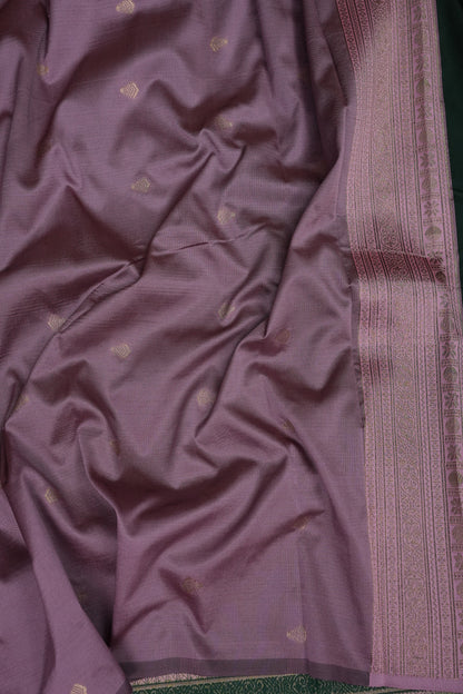 Emerald Green Semi Silk Saree with Muted Matte Pink Vintage Border