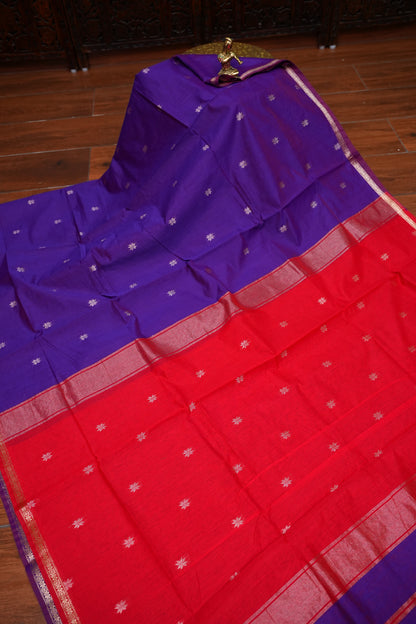 Maheshwari Silk Cotton Saree | Red with Purple