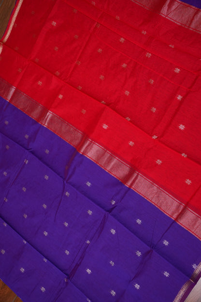 Maheshwari Silk Cotton Saree | Red with Purple