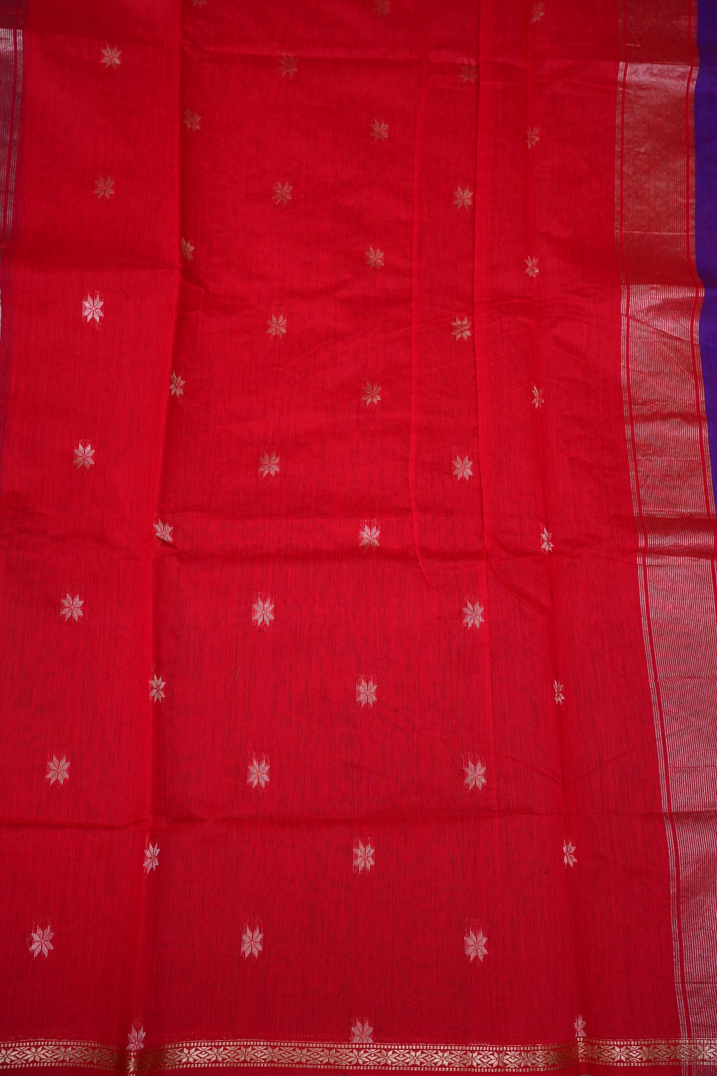 Maheshwari Silk Cotton Saree | Red with Purple