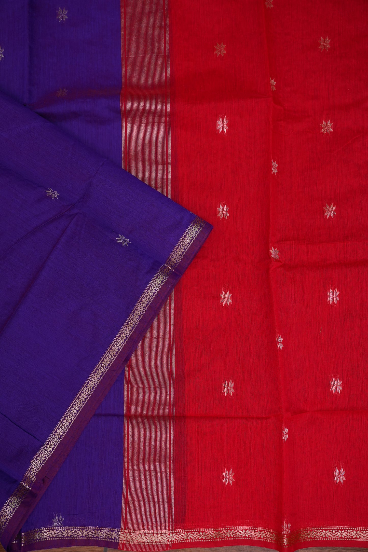 Maheshwari Silk Cotton Saree | Red with Purple