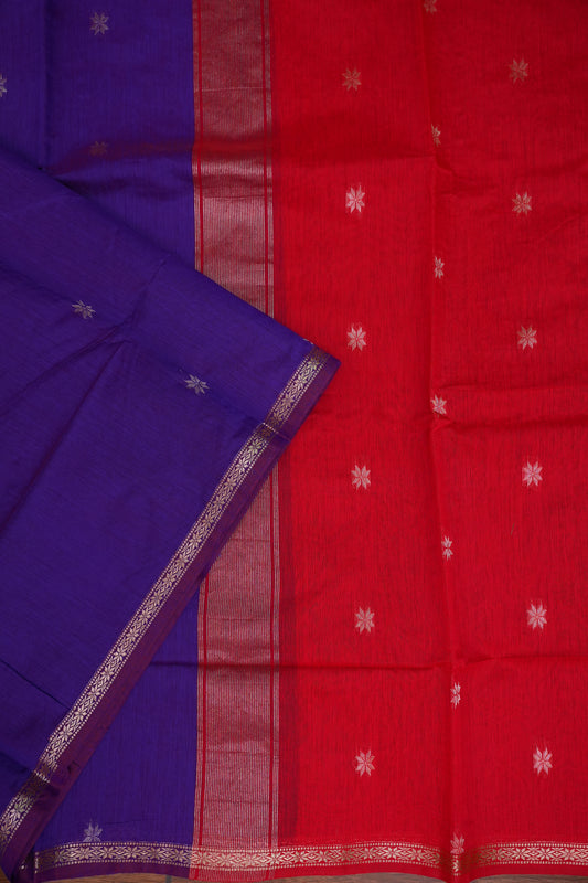 Maheshwari Silk Cotton Saree | Red with Purple