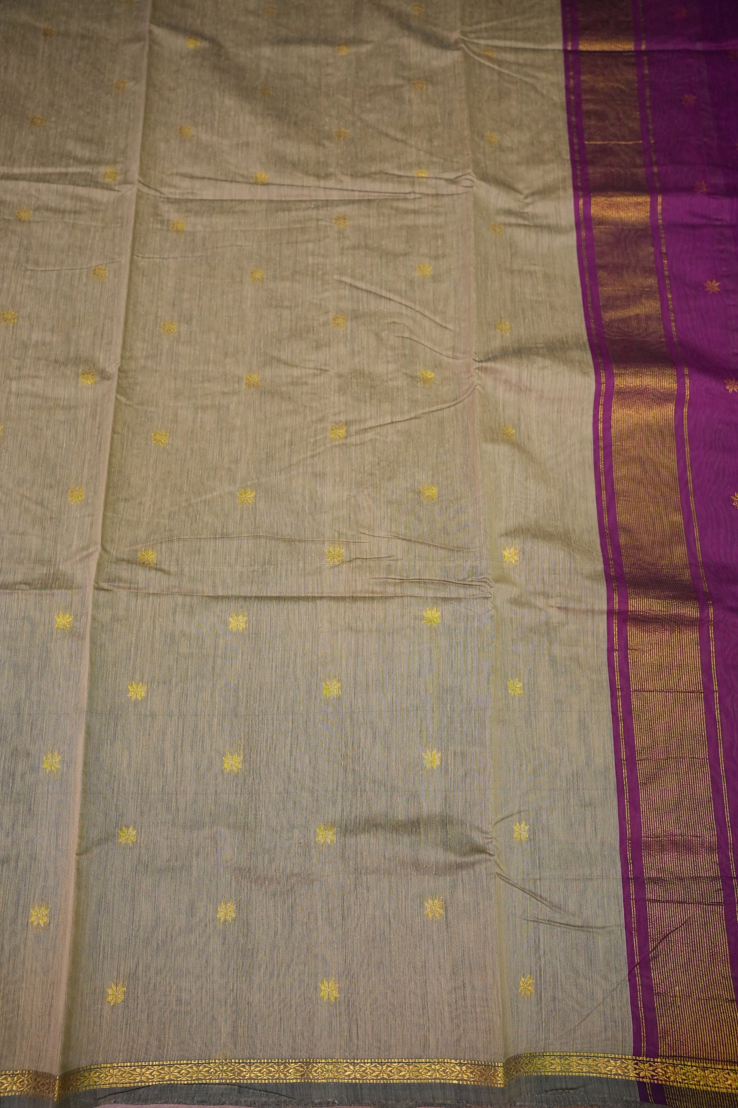 Maheshwari Silk Cotton Saree | Beige with Purple