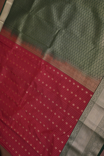 Kanchivaram Semi Silk Saree - Maroon with Emerald Green