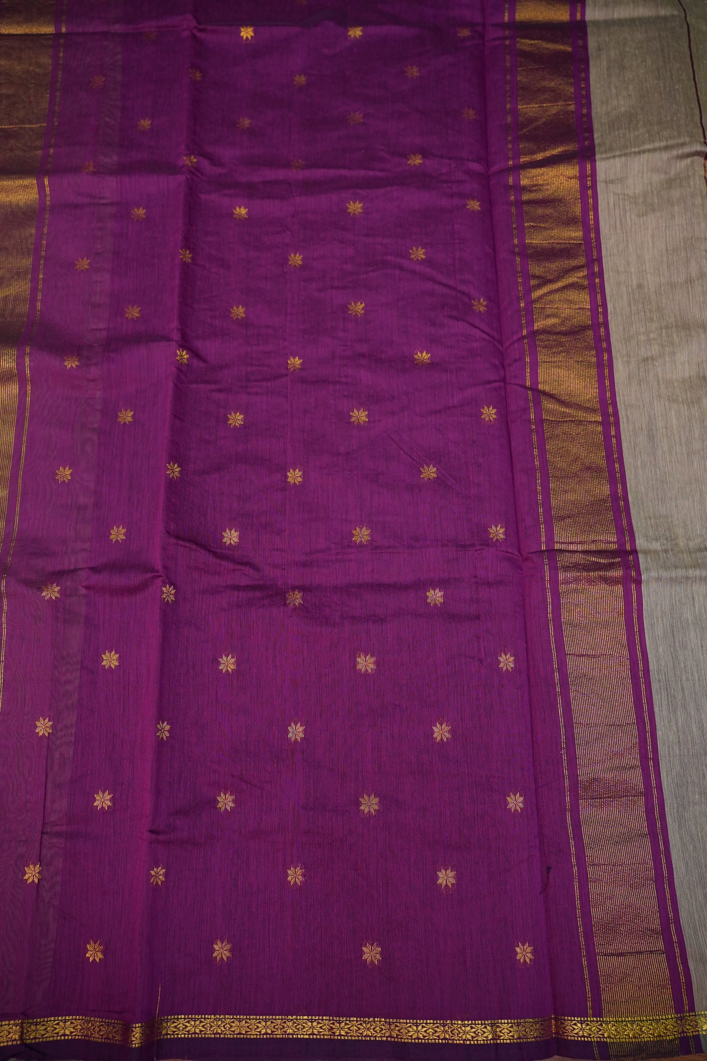 Maheshwari Silk Cotton Saree | Beige with Purple