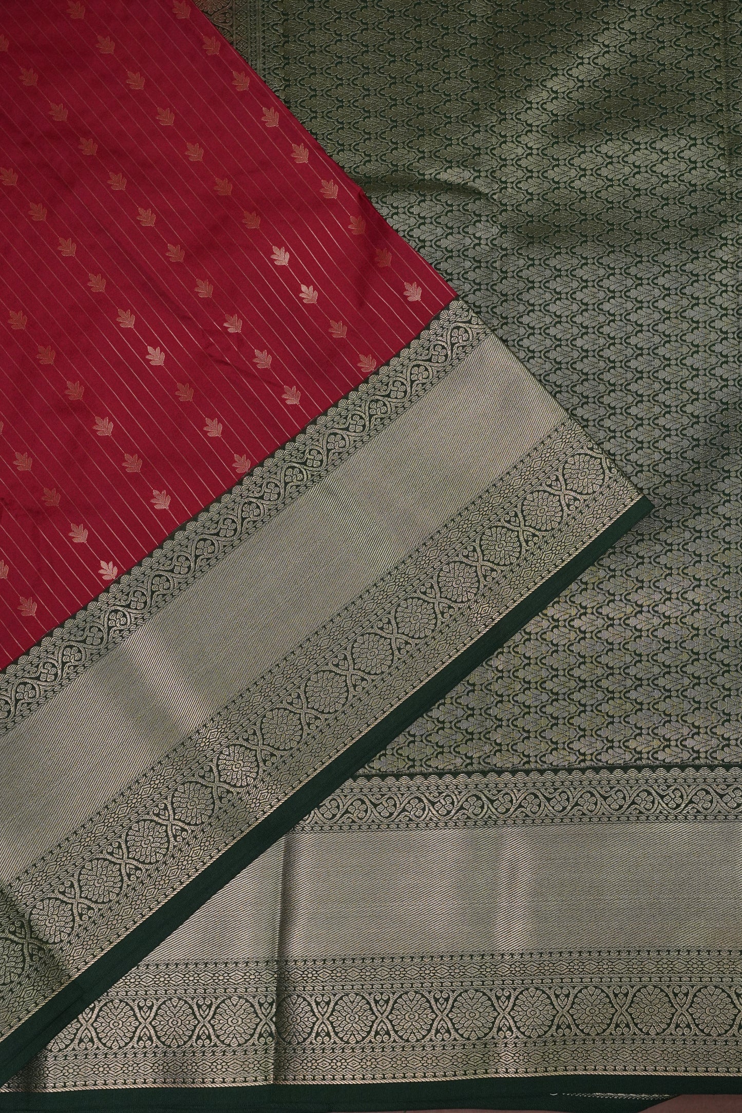 Kanchivaram Semi Silk Saree - Maroon with Emerald Green