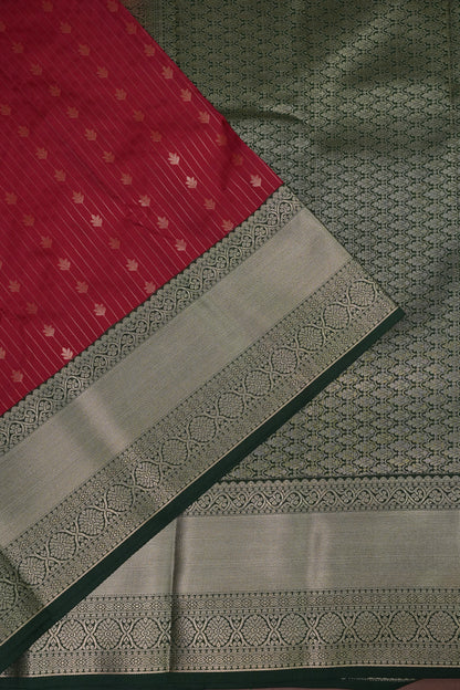 Kanchivaram Semi Silk Saree - Maroon with Emerald Green