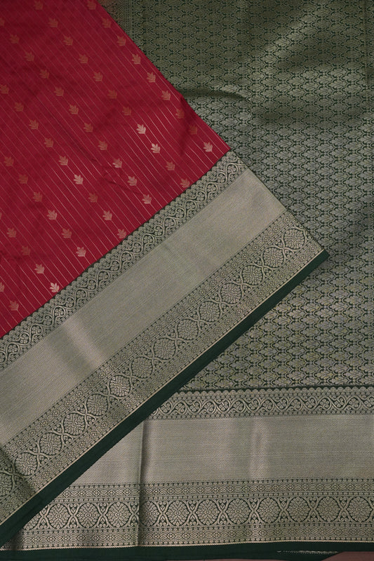 Kanchivaram Semi Silk Saree - Maroon with Emerald Green