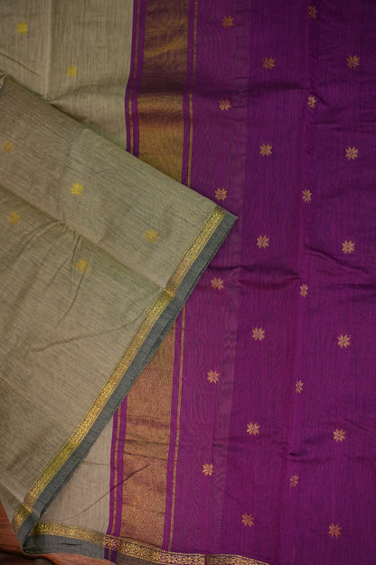 Maheshwari Silk Cotton Saree | Beige with Purple