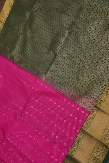 Kanchivaram Semi Silk Saree - Pink with Emerald Green
