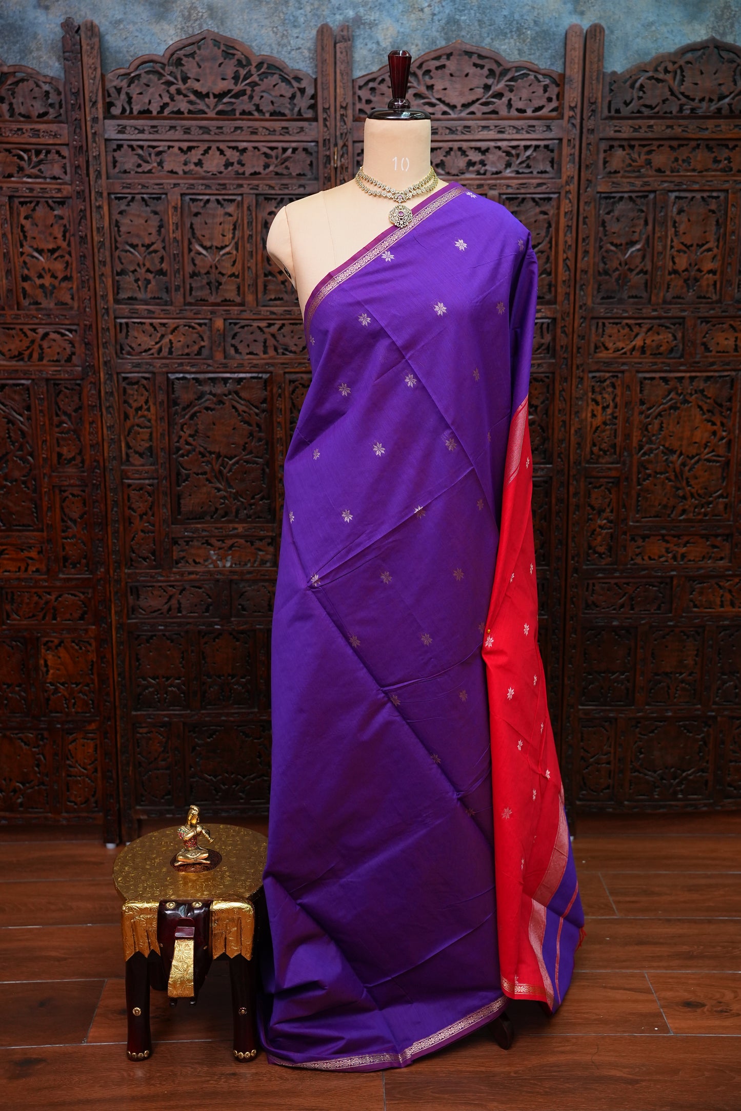 Maheshwari Silk Cotton Saree | Red with Purple