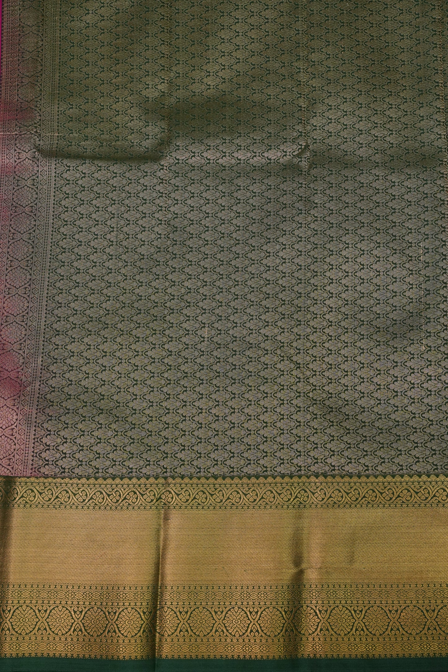 Kanchivaram Semi Silk Saree - Pink with Emerald Green