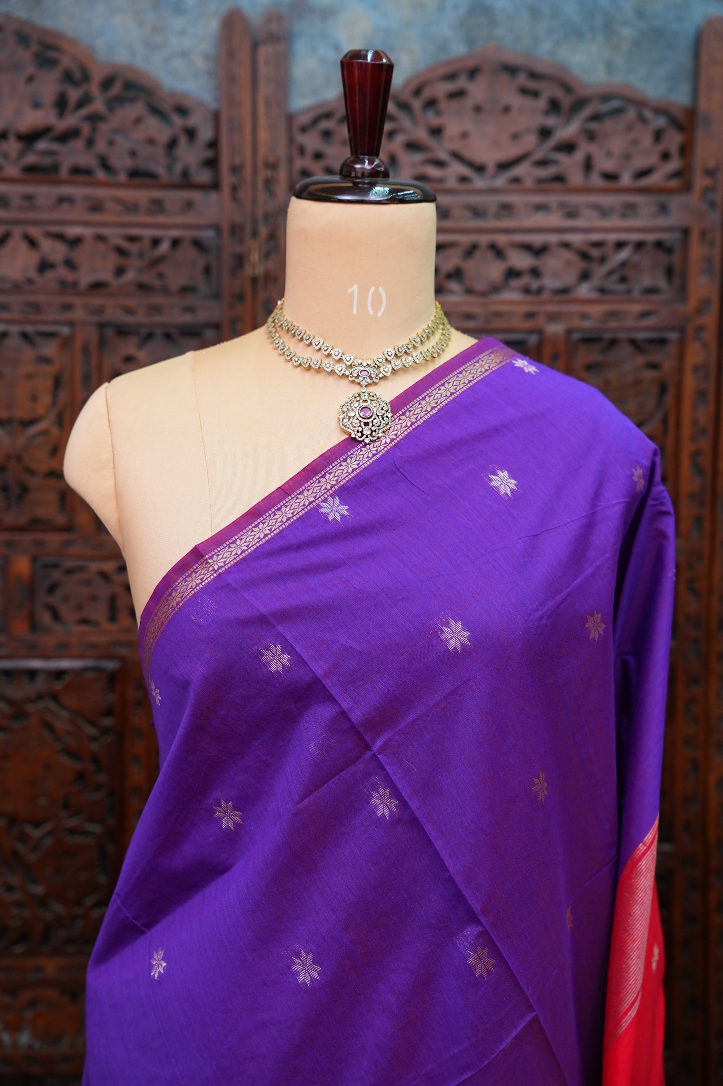 Maheshwari Silk Cotton Saree | Red with Purple