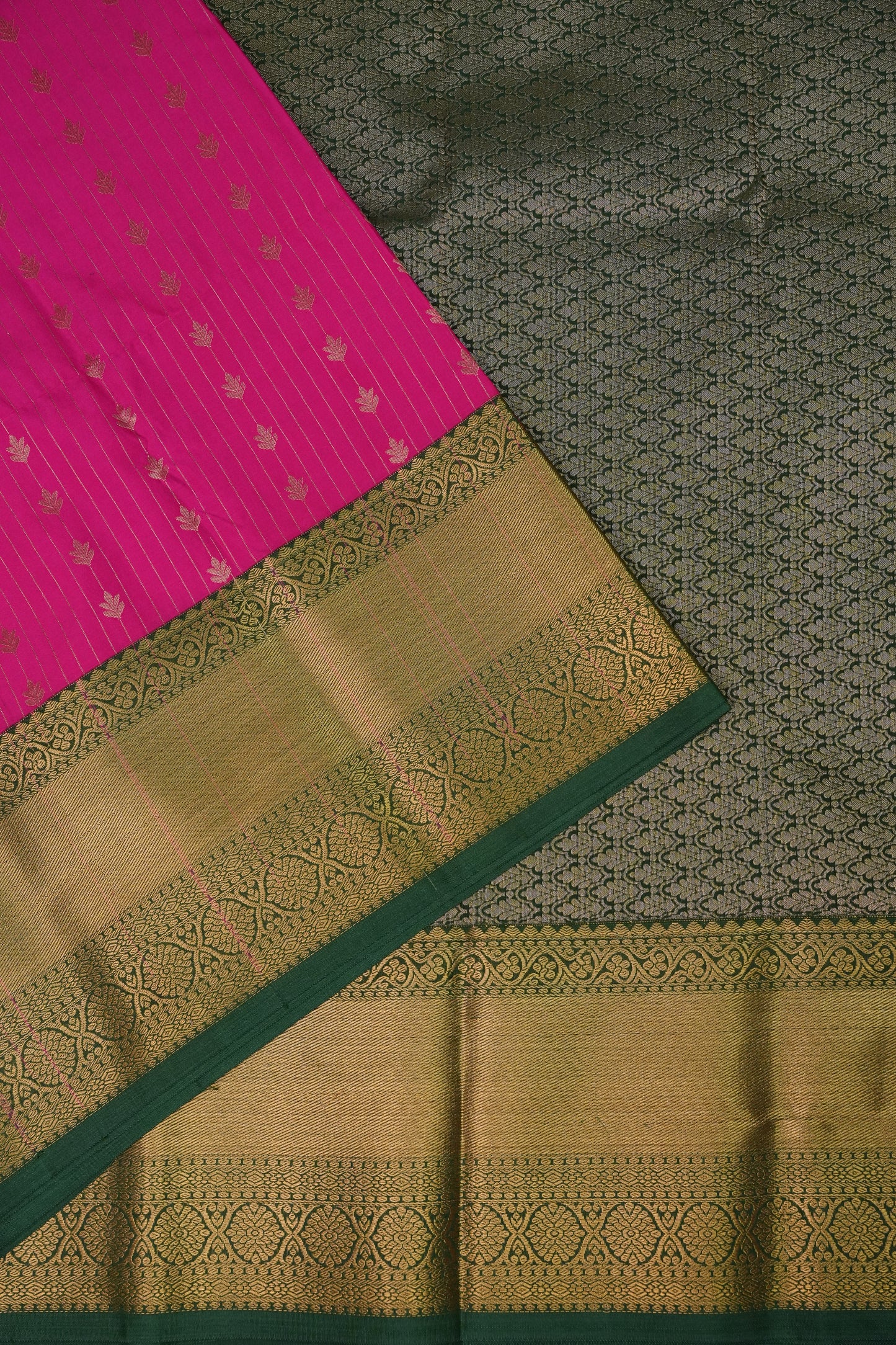 Kanchivaram Semi Silk Saree - Pink with Emerald Green