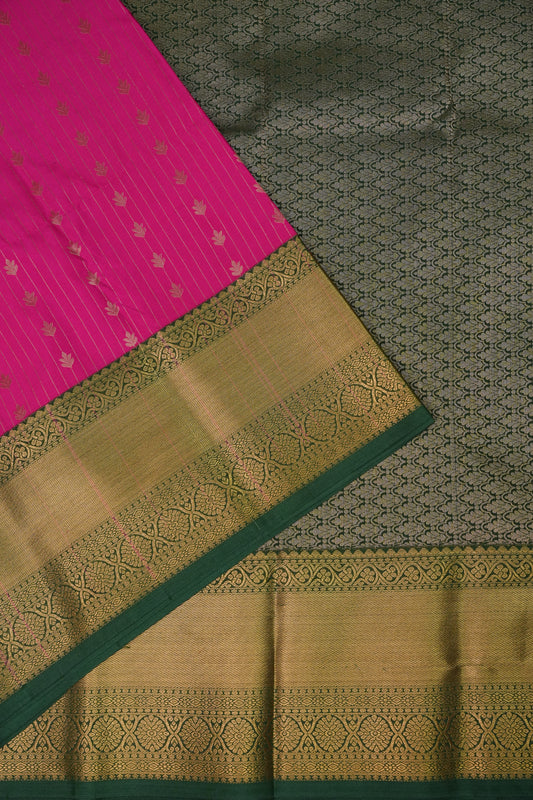 Kanchivaram Semi Silk Saree - Pink with Emerald Green