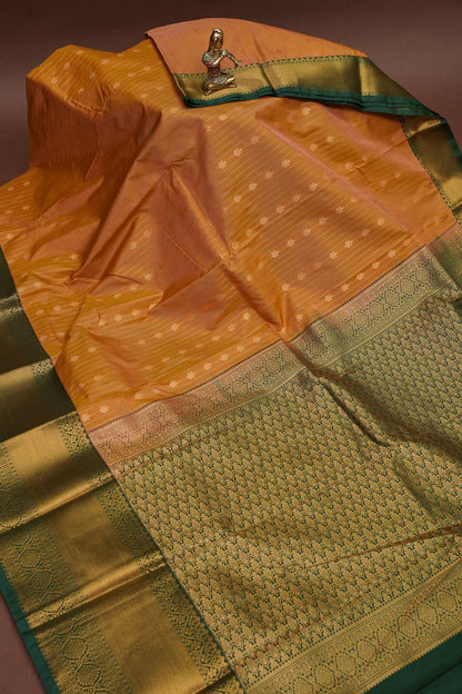 Kanchivaram Semi Silk Saree - Mustard Yellow with Emerald Green