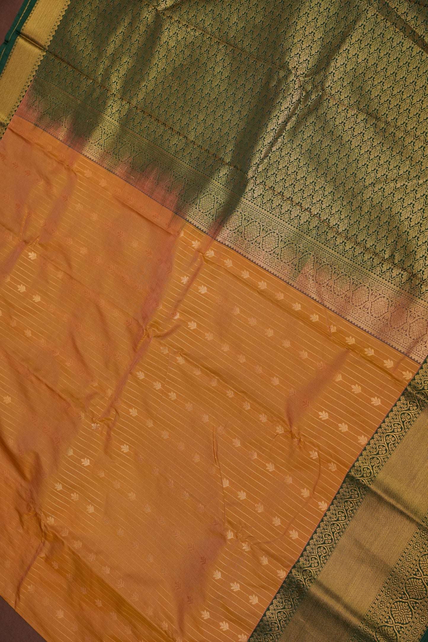 Kanchivaram Semi Silk Saree - Mustard Yellow with Emerald Green