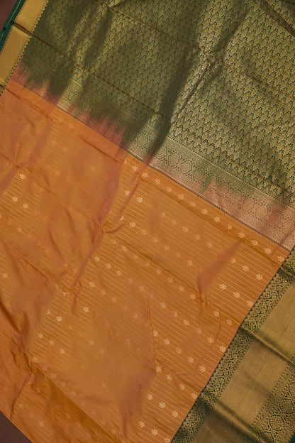 Kanchivaram Semi Silk Saree - Mustard Yellow with Emerald Green