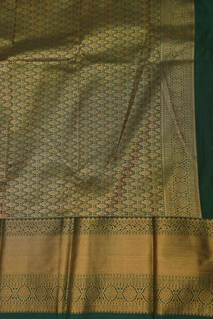 Kanchivaram Semi Silk Saree - Mustard Yellow with Emerald Green