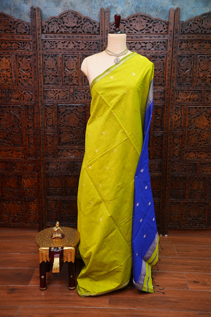 Maheshwari Silk Cotton Saree | Mustard With Red