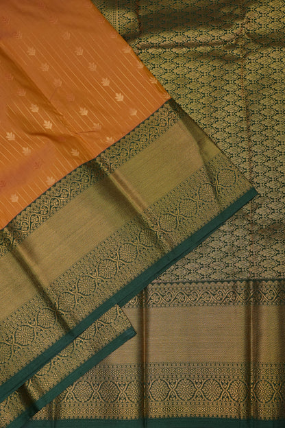 Kanchivaram Semi Silk Saree - Mustard Yellow with Emerald Green